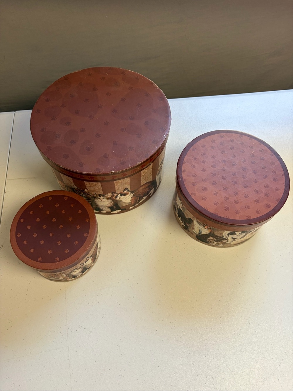 Cat Lady Cats Nesting Storage Boxes Set of 3 Hat Boxes Cottagecore Decor Vintage - Picture 4 of 7